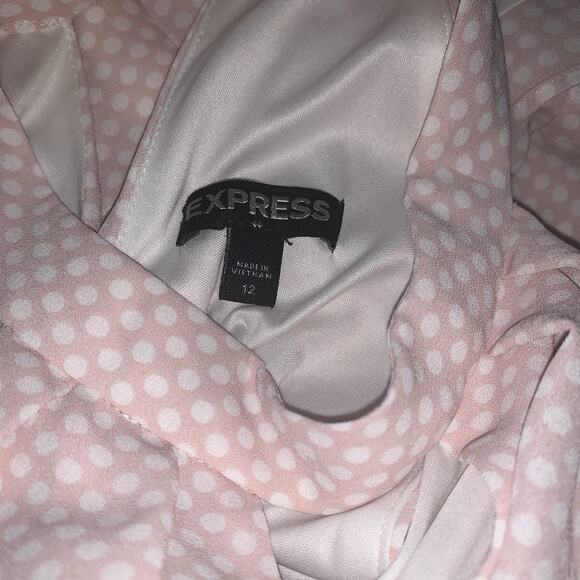 Express Pastel Pink Polka Dot Choker Tea Length Fit & Flare Keyhole Cutout Sz 12 - Picture 10 of 16